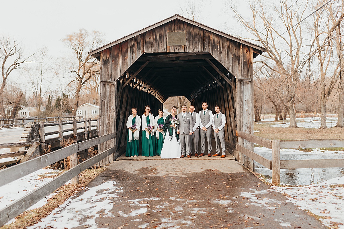 Covered Bridge Park in Cedarburg bridal party photograph